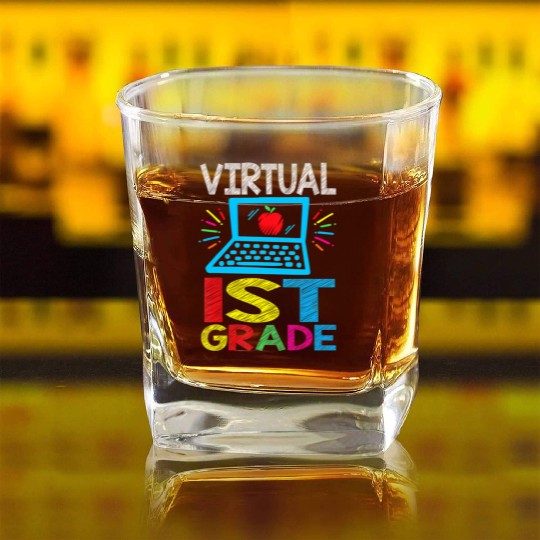 Virtual 1st Grader Back to School Square Whiskey Glasses