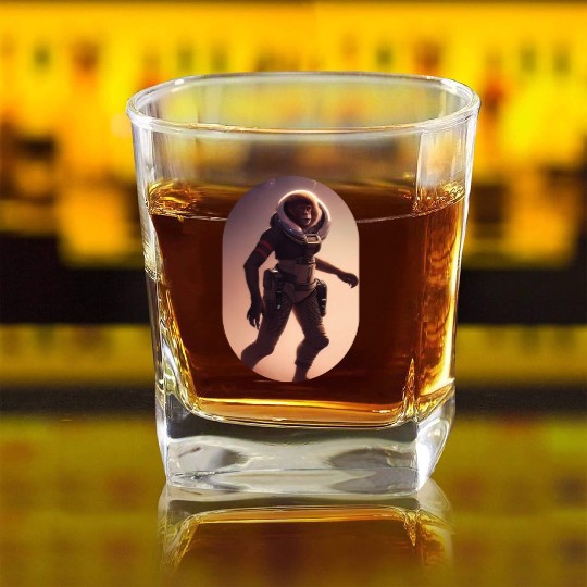 Astronaut Monkey Discovering Planet Mars 1 1 Square Whiskey Glasses