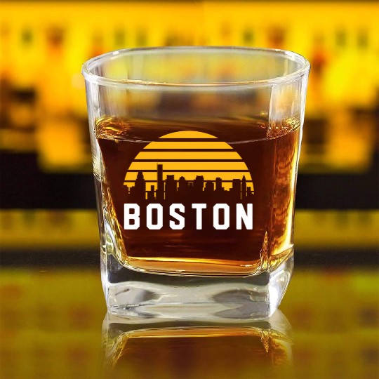 Boston Massachusetts Cityscape Yellow Square Whiskey Glasses