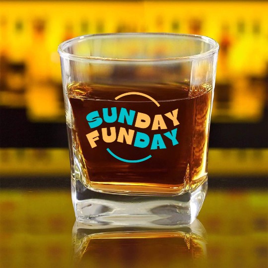 Blue Yellow Sunday Funday Typography 1 Square Whiskey Glasses