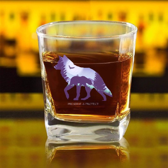 Preserve And Protect Wolf Eagle Bear Square Whiskey Glasses