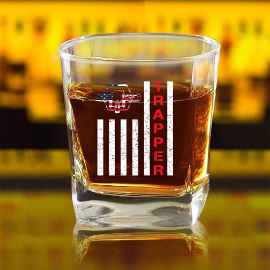 American Flag Trapping For Trappers And Hunters Square Whiskey Glasses