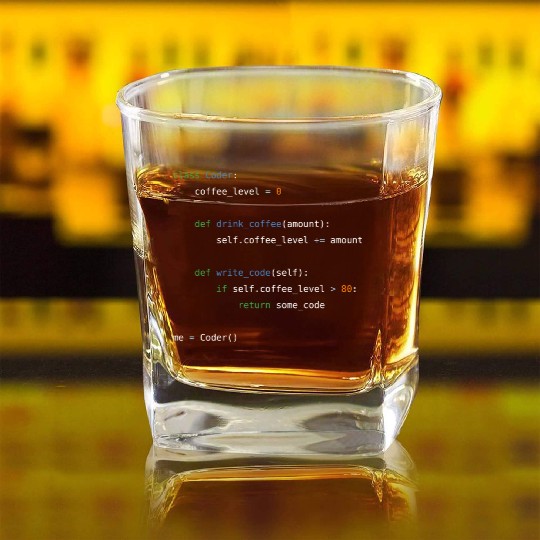 Coffee loving, object oriented python programmer Square Whiskey Glasses