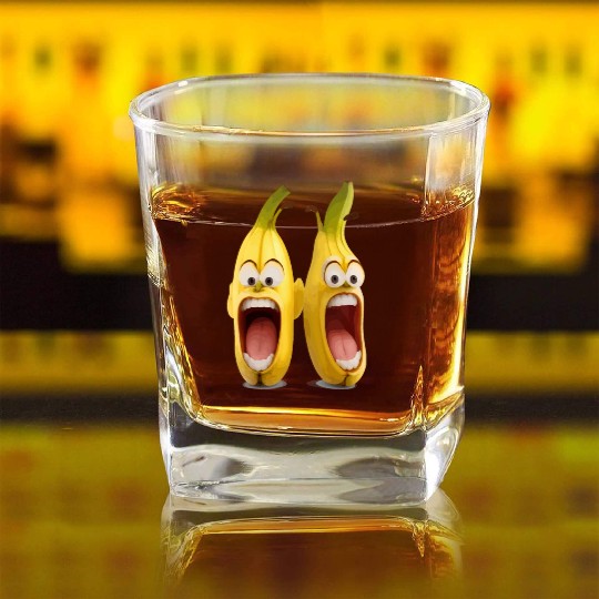 A realistic two bananas with angry face screaming Square Whiskey Glasses
