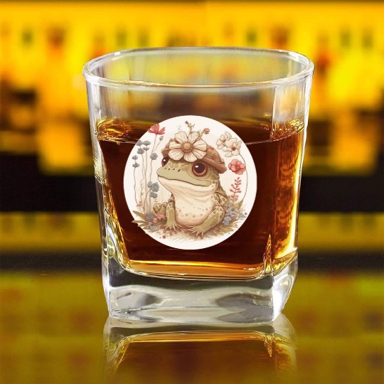 Cottagecore Cute Frog Toad Flower Crown Dark Acade Square Whiskey Glasses