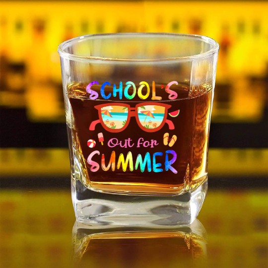 Schools Out For Summer Last Day Of School Teacher Square Whiskey Glasses