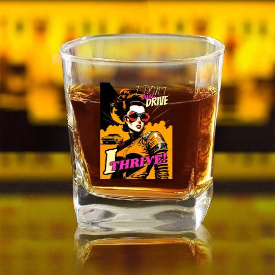 Diesel Diva: A Retro Driver Design v8 Square Whiskey Glasses