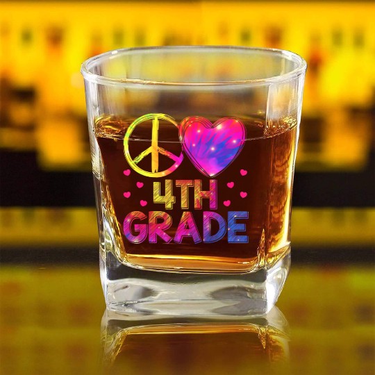 Tie Dye Peace Love 4th Grade Teacher Student Back Square Whiskey Glasses