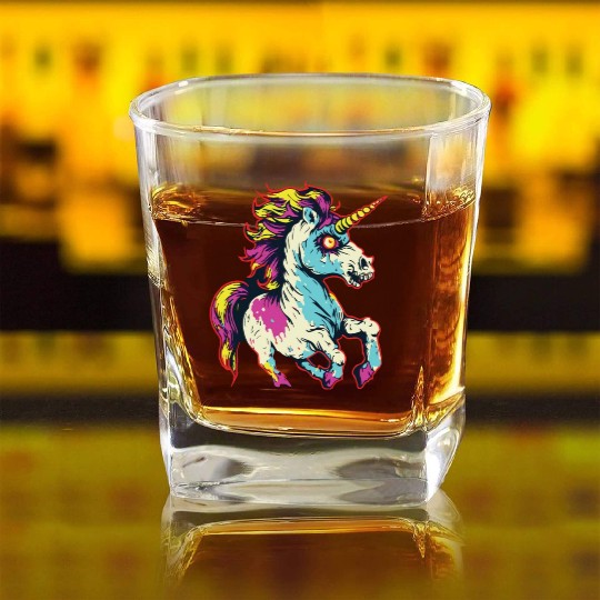 Horror Scary Zombie Unicorn Vintage Square Whiskey Glasses