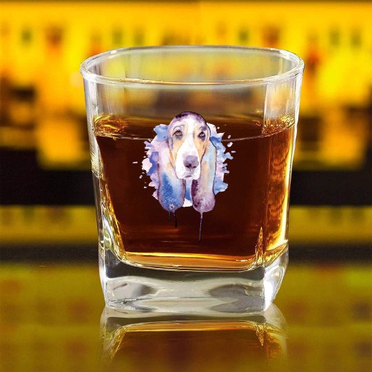 Basset Hound Watercolor Dog Lover Basset Hound Square Whiskey Glasses