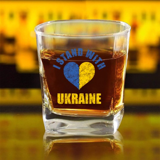 Support Ukraine I Stand With Ukraine Ukrainian Square Whiskey Glasses
