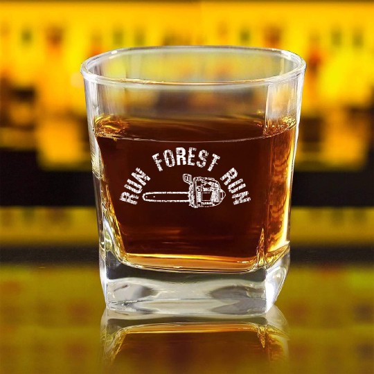 Lumberjack Chainsaw Chop Wood Square Whiskey Glasses