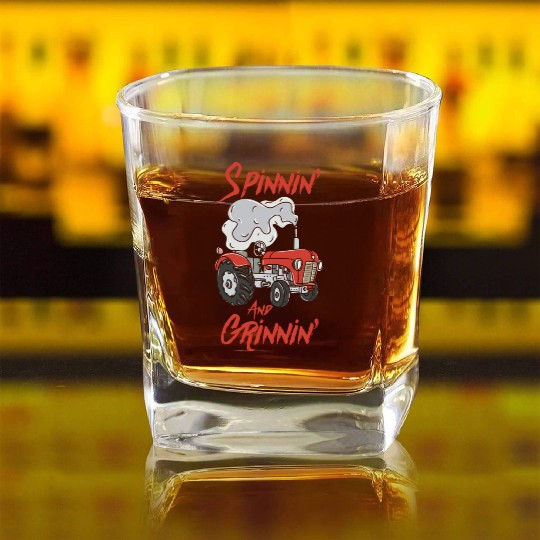 Tractor Pulling Farmer Square Whiskey Glasses