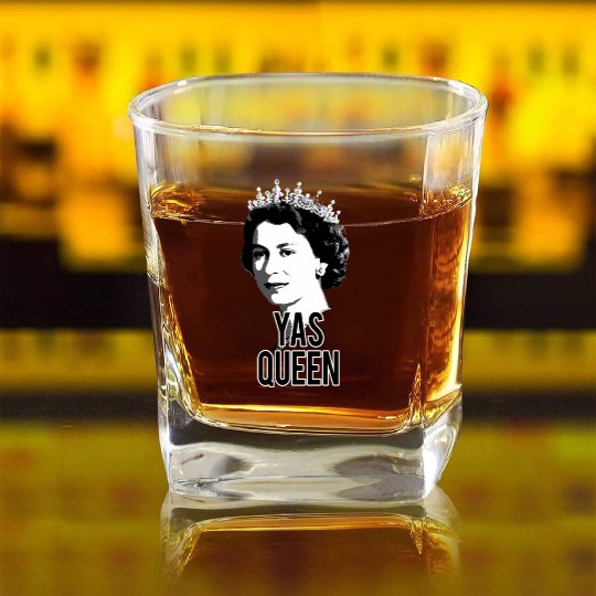 Yas Queen Elizabeth Ii England Meme British Crown Square Whiskey Glasses