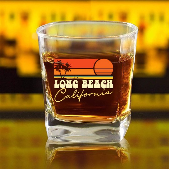 Long Beach California Square Whiskey Glasses