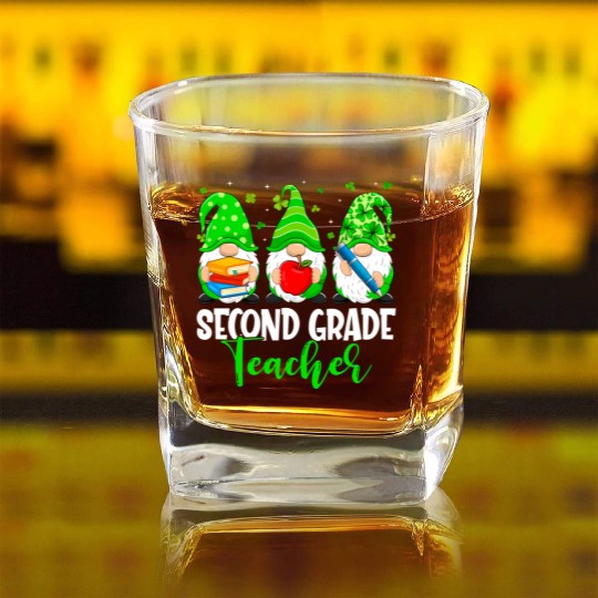 Gnomes 2Nd Grade Teacher Squad St Patric Day Square Whiskey Glasses