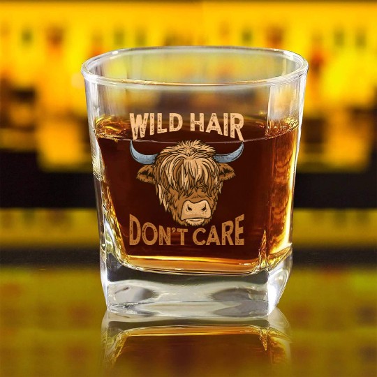 Highland Cow Cattle Scottish Farmer Square Whiskey Glasses