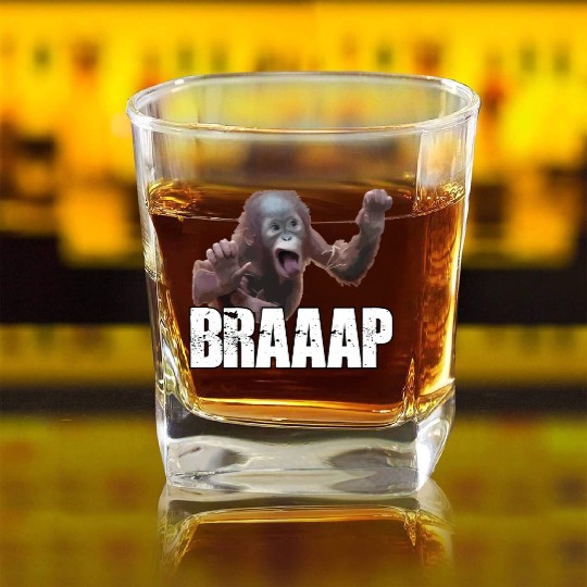 Braaap Monkey Face Riding A Motocross Square Whiskey Glasses