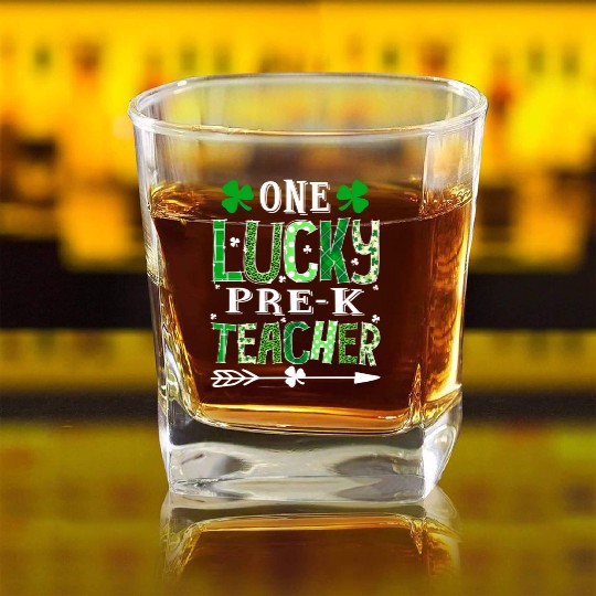 St Patrick'S Day One Lucky Pre-K Teacher Shamrock Square Whiskey Glasses