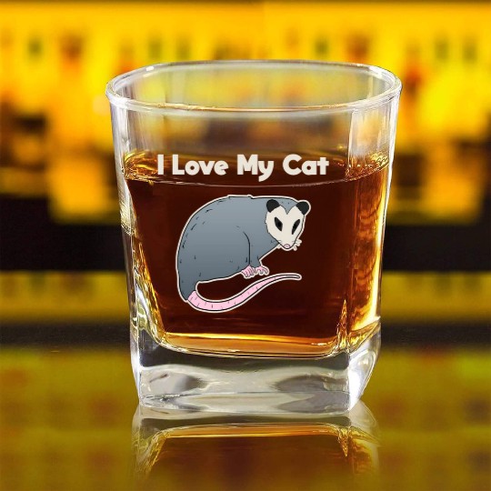 I Love My Cat Opossum Square Whiskey Glasses