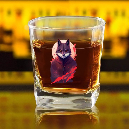 Ninja Style: The Cute Wolf Face with a Twist of Me Square Whiskey Glasses