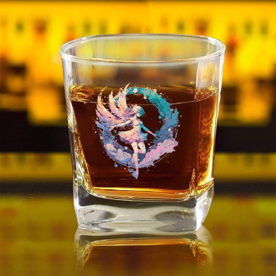 Watercolor Fairy Painting Fairycore Pastel Goth Bu Square Whiskey Glasses