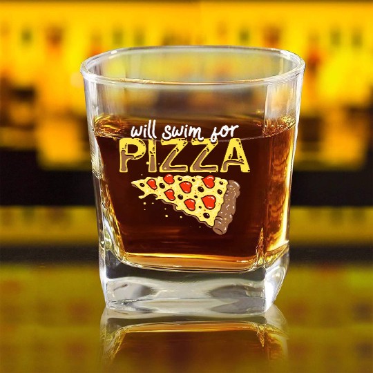 Pizza Swimming Lover Gift Will Swim For Pizza Square Whiskey Glasses