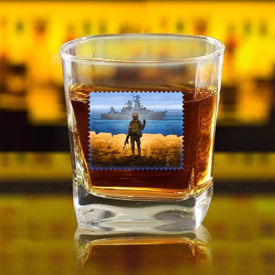 Ukraine Postage Stamp Flag Square Whiskey Glasses