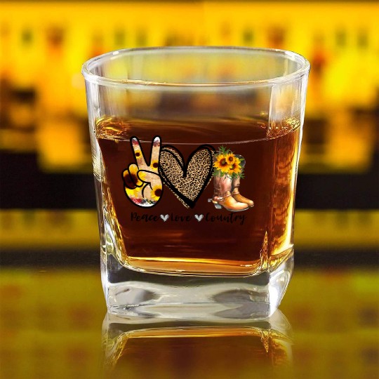 Sunflower Peace Love Country Cowgirl Midwest Boot Square Whiskey Glasses