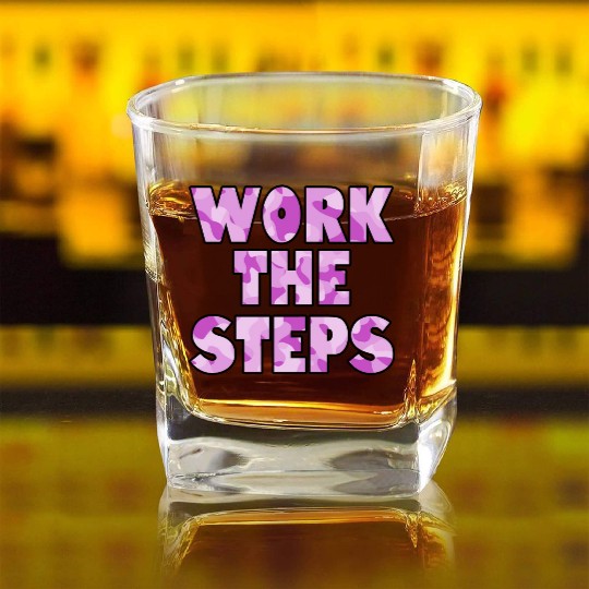 Work the Steps purple camo Square Whiskey Glasses
