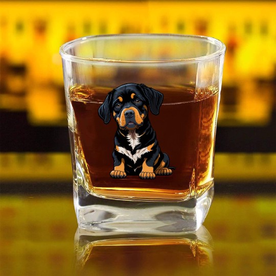 Rottweiler Dog Puppet Square Whiskey Glasses