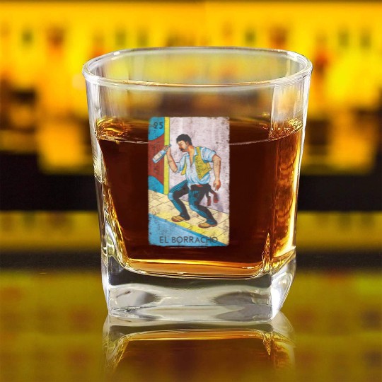 Loteria El Borracho Colorful Tarot Card Square Whiskey Glasses
