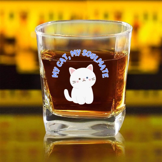 My Cat, My Soulmate, Cute Square Whiskey Glasses
