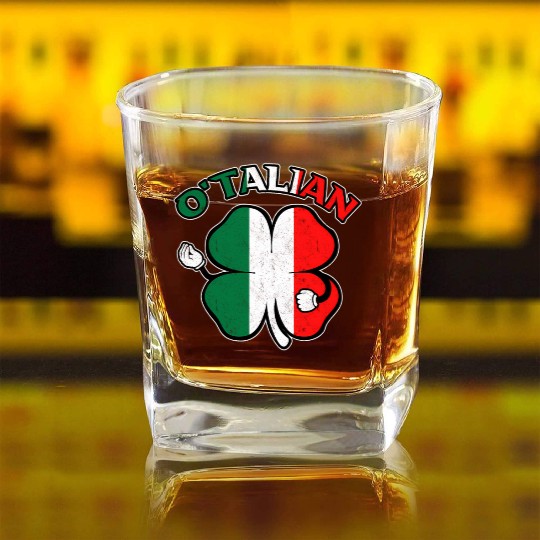 Italian St Patric Day Irish Italian O'Talian Square Whiskey Glasses