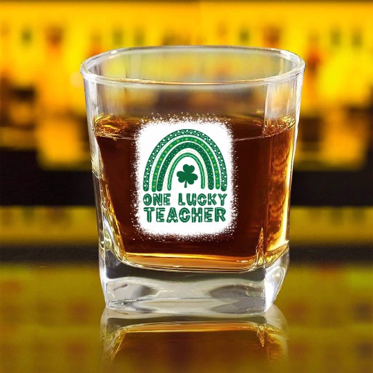 One Lucky Teacher St Patrick'S Day Rainbow Square Whiskey Glasses