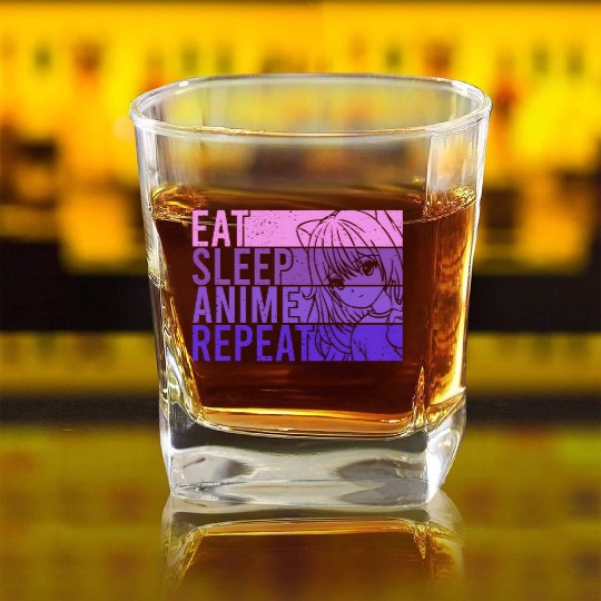 Anime Square Whiskey Glasses Eat Sleep Anime Repeat Anime