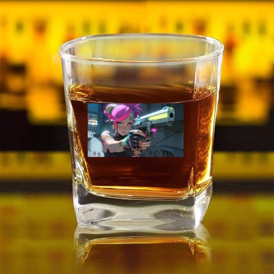 Cyber Sakura: Neon Guardian Square Whiskey Glasses