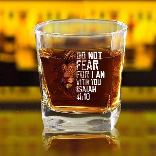 Christian Religious Bible Scriptures Sayings Lion Square Whiskey Glasses