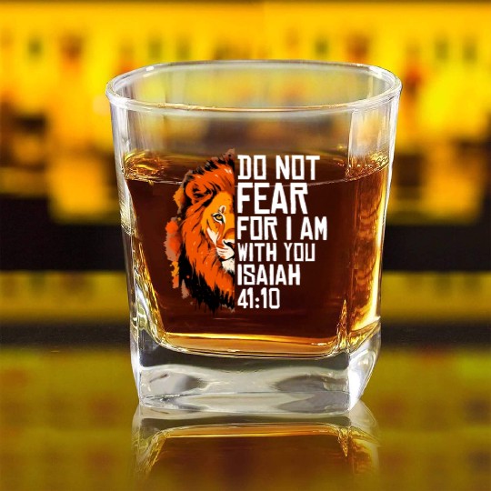 Christian Religious Bible Verse Sayings Lion Fear Square Whiskey Glasses
