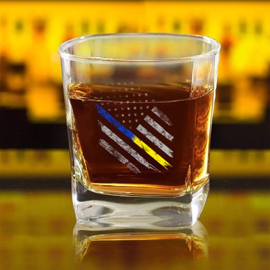 Gold Blue Line 911 Police Dispatcher First Square Whiskey Glasses