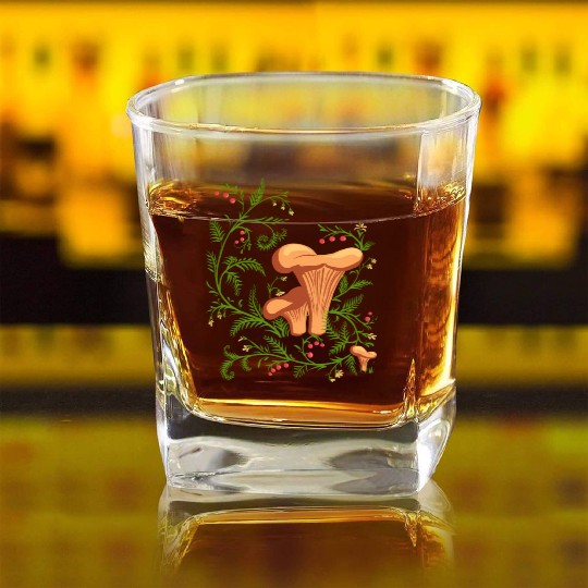 Forest Mushrooms Floral Fungi Ukrainian Vyshyvanka Square Whiskey Glasses