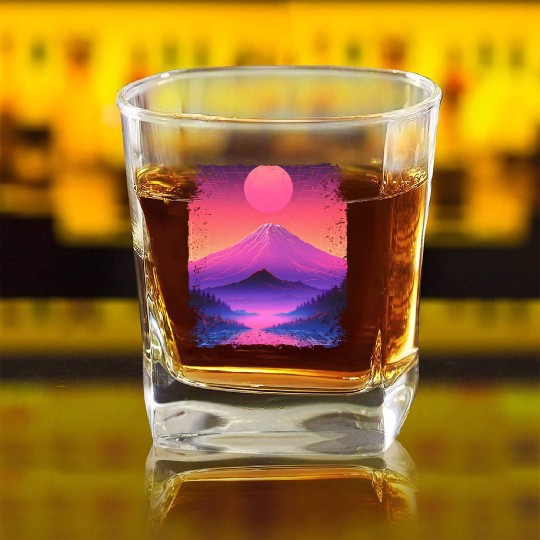 Mount Fuji Aesthetic Japan Sight Vaporwave Volcano Square Whiskey Glasses