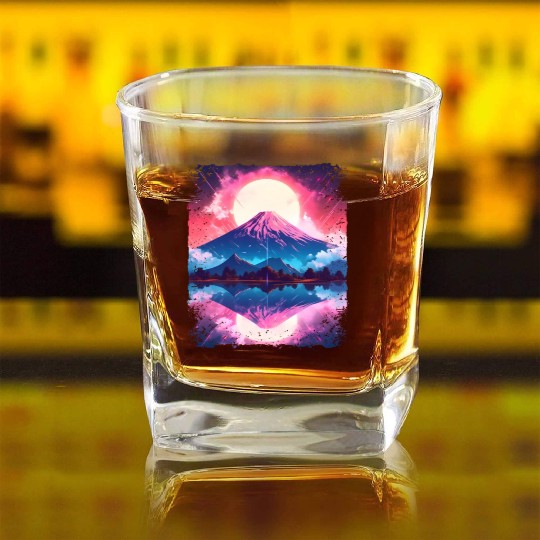 Mount Fuji Vaporwave Aesthetic Japan Sight Volcano Square Whiskey Glasses
