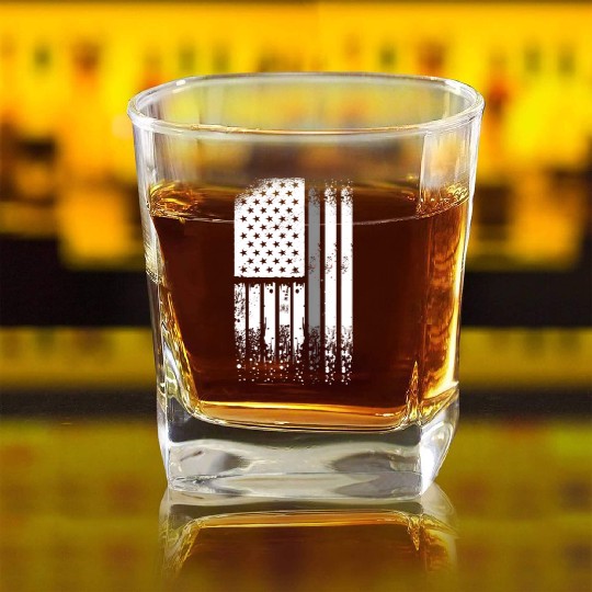 Correctional Officer - Us Flag Thin Silver Line Square Whiskey Glasses