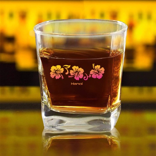Hanoi Vietnam Hibiscus Souvenir Vacation Square Whiskey Glasses