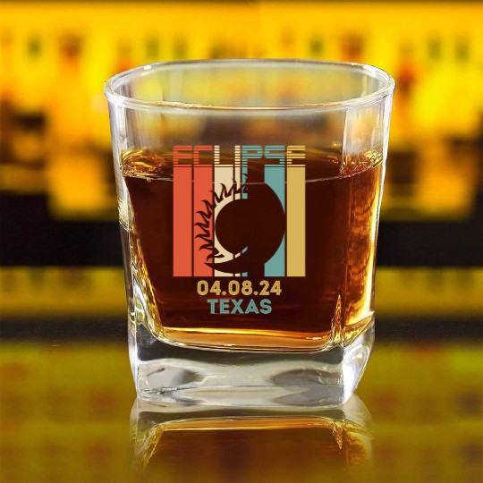America Total Solar Eclipse 040824 Texas 2024 Square Whiskey Glasses