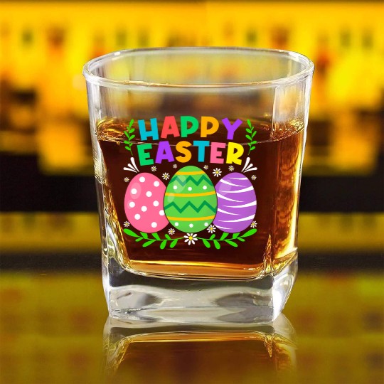 Happy Easter Day Bunny Eggs Easter Square Whiskey Glasses