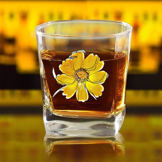 Radiant Yellow Blossom Flower Square Whiskey Glasses