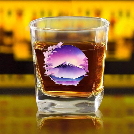Japan Mount Fuji Dreamy Lo-Fi Style Retro Purple Square Whiskey Glasses