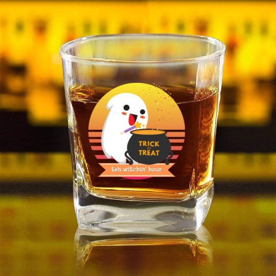 Halloween Cute Ghost Witching Hour Trick Or Treat Square Whiskey Glasses